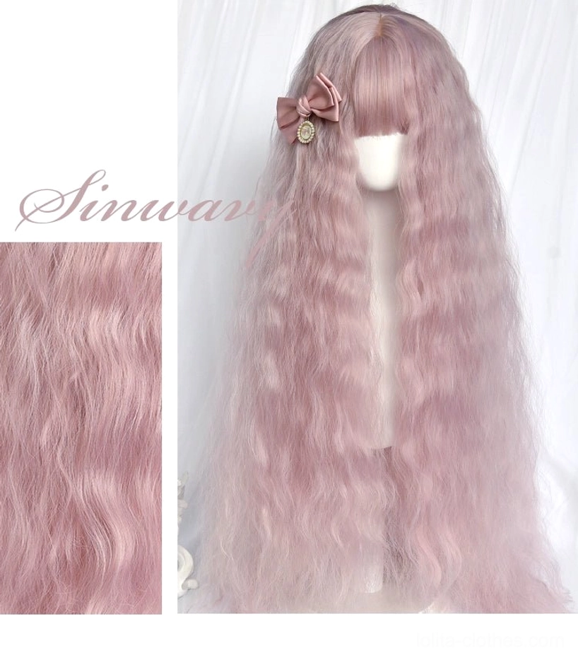 Waltz pink gradient lolita long curly wig close-up texture detail water-wave