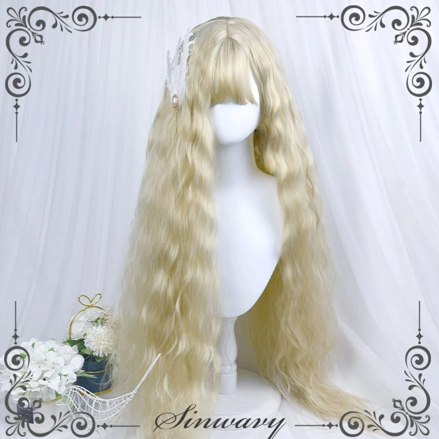 Waltz silver white lolita long curly wig front display bunny ear hair band