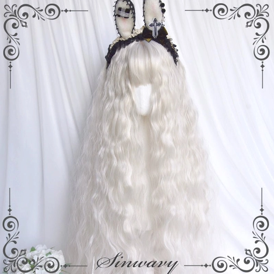 Waltz silver white lolita long curly wig alternative angle ethereal white color