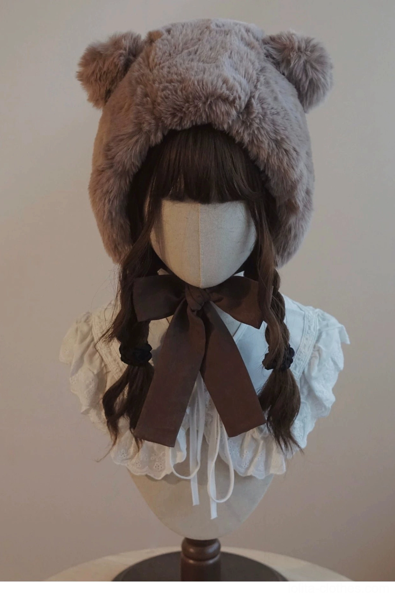 Warm winter lolita bear ear hooded hat full coverage design protecting elaborate lolita hairstyle
