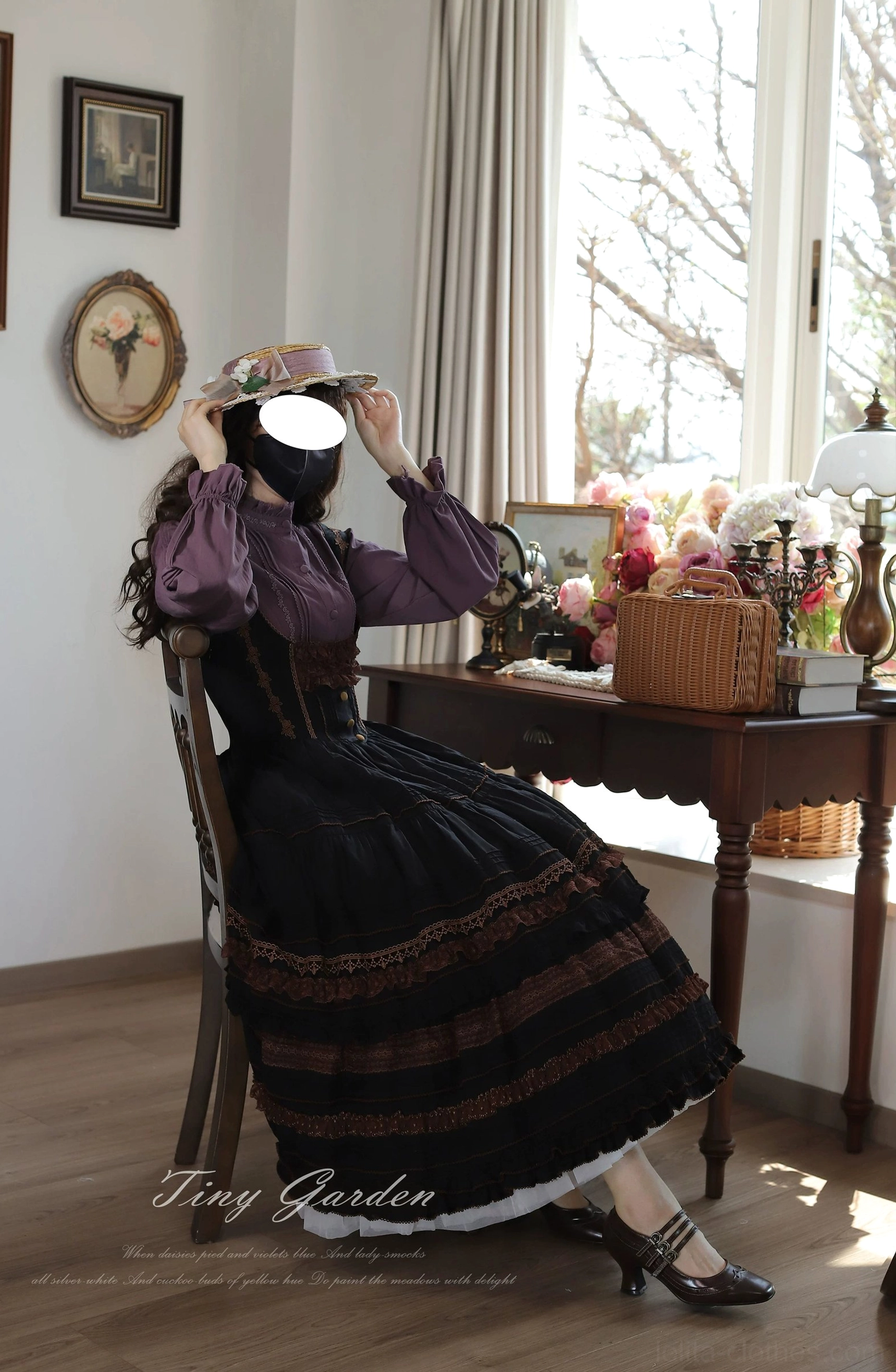 Water blue classic lolita JSK dress with coordinating lace trim - demonstrating sophisticated color option and tencel fabric smooth drape and sheen