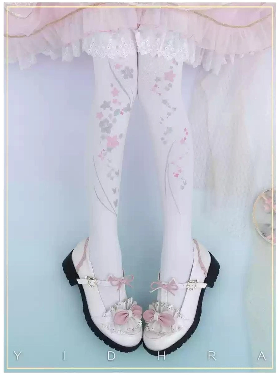 White 120d velvet cherry blossom qi lolita pantyhose normal version opaque comfortable all-season wear