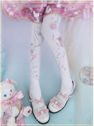 White 120d velvet cherry blossom qi lolita pantyhose upgraded version with dimensional embroidery premium quality