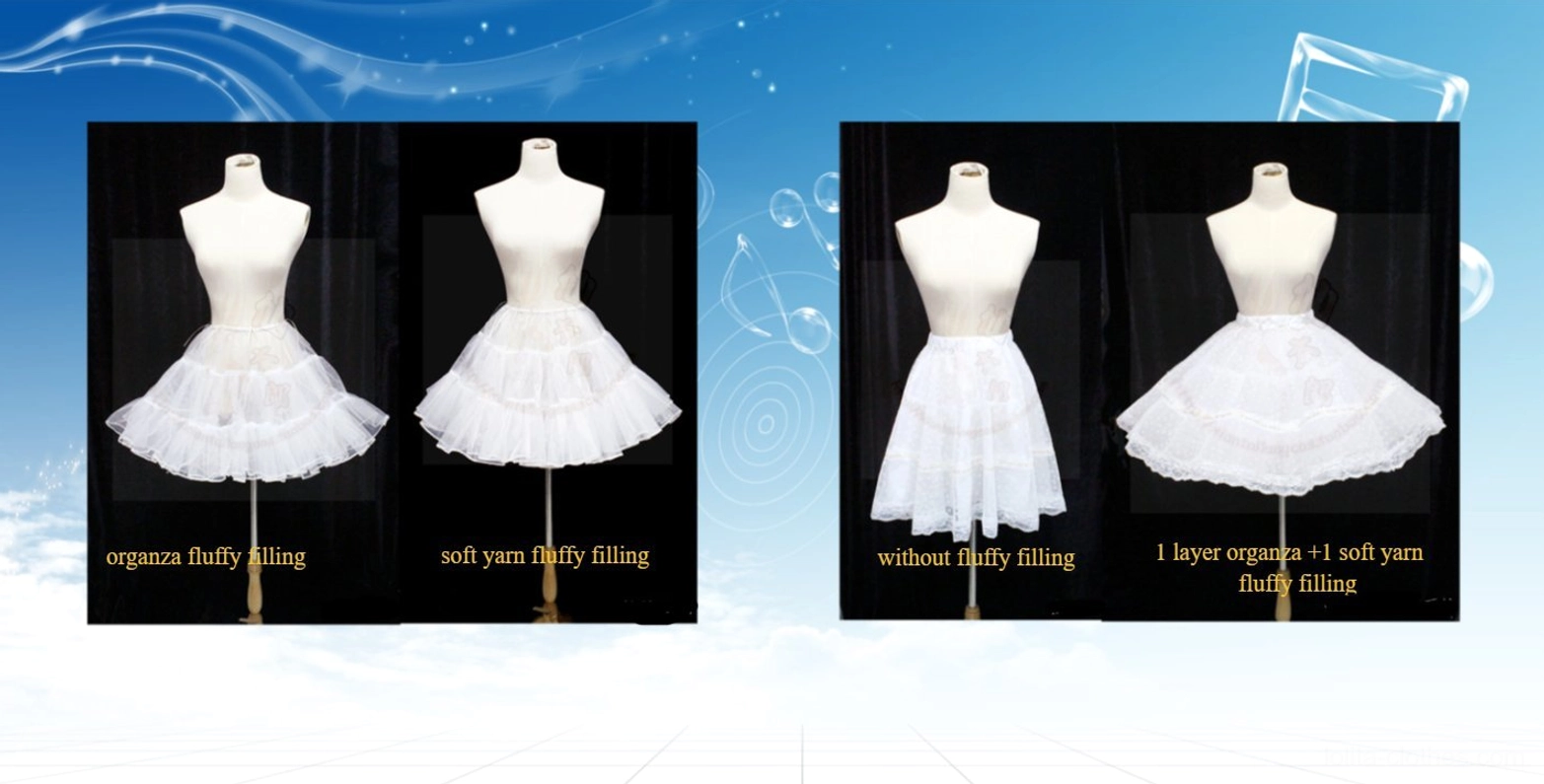 white lolita petticoat fullness comparison split view showing varied tulle filling layers