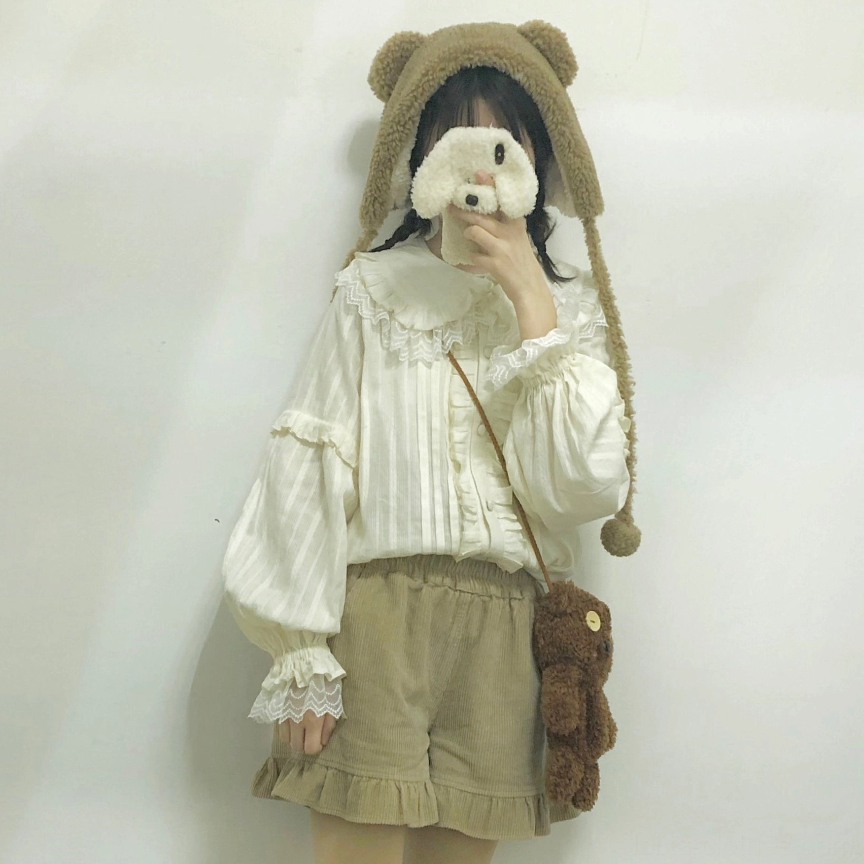White Lolita Blouse Classic Sweet Style Peter Pan Collar Top-Down Flat Lay Vintage Frame Border