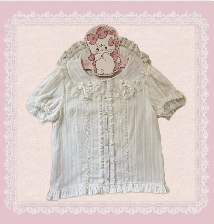 White cotton blouse only for old school Lolita coordinate classic innocent aesthetic and traditional style pairing