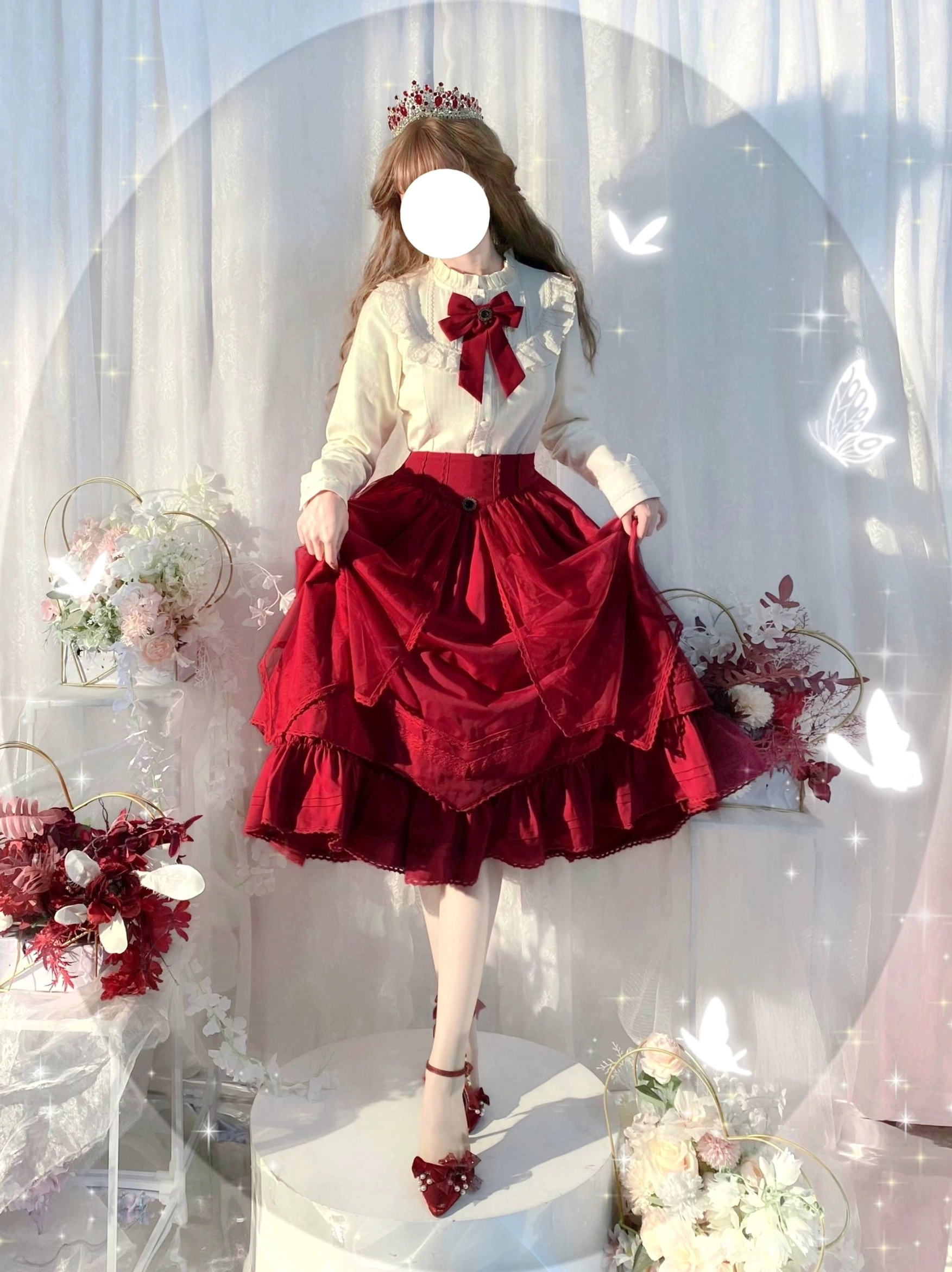 White and cream fleece-lined daily lolita blouses color comparison showing pure cotton exterior and soft plush interior quality