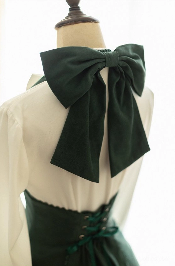 White ruffled French blouse front button closure and frill collar detail, elegant vintage lace trim lolita coordinate garment close-up