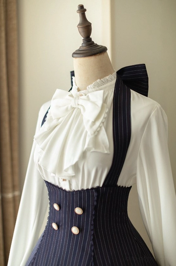 White French ruffled blouse standalone piece delicate lace trim frill collar detachable jabot bow, elegant vintage lolita coordinate option