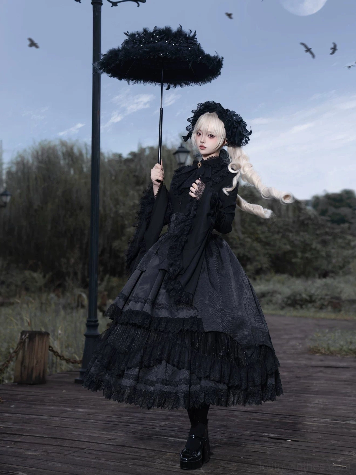 White Gothic Lolita blouse and black skirt mixed styling high-contrast color coordination aesthetic