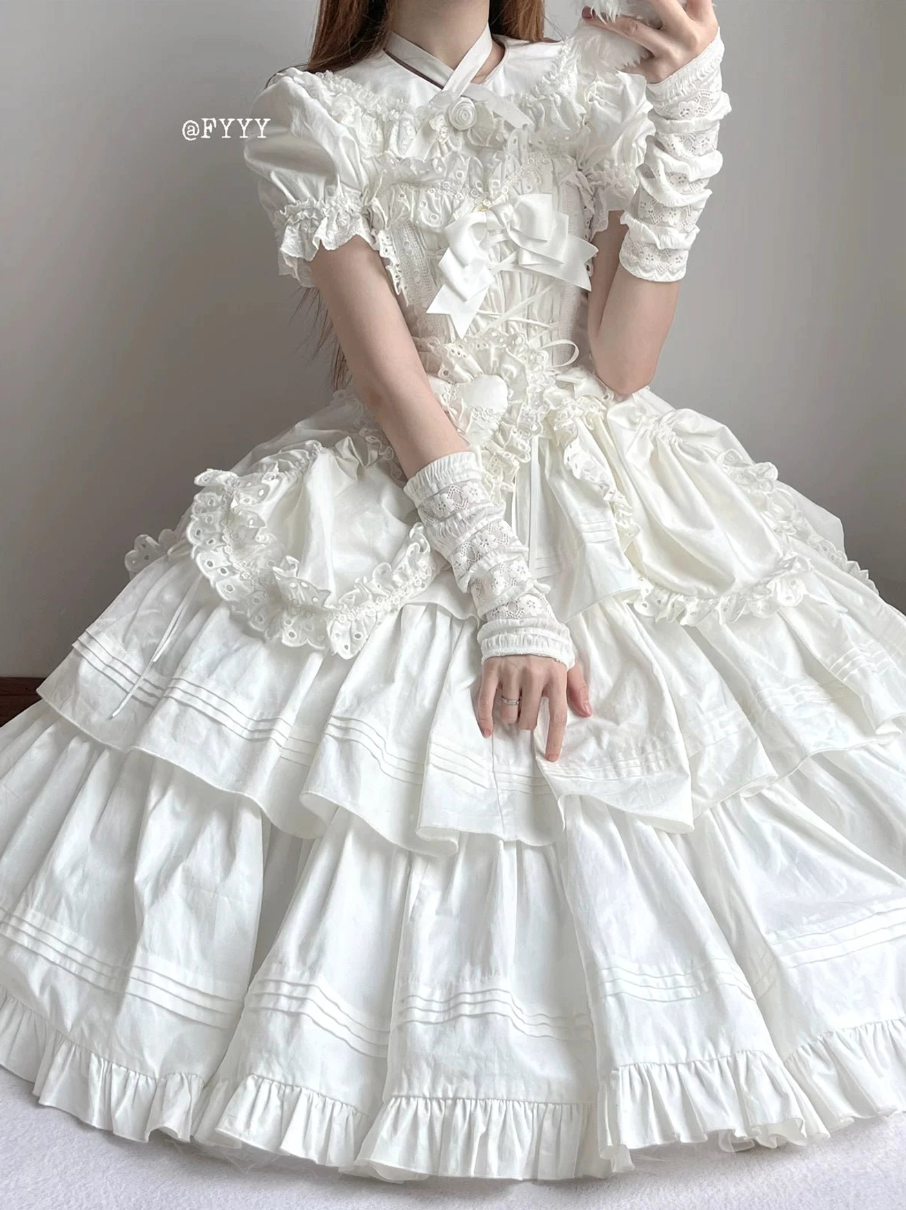 White Gothic Lolita JSK complete styling presentation showing all angles and coordinate possibilities