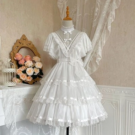 white gothic lolita one-piece dress mannequin display european vintage studio