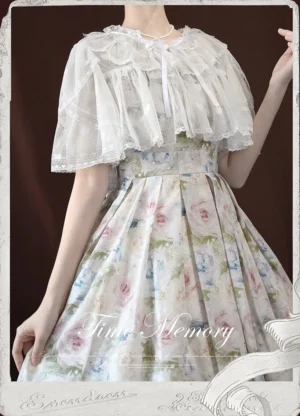 White heart-shaped lace short sleeve sweet lolita cardigan with ruffled collar and flutter sleeves front view