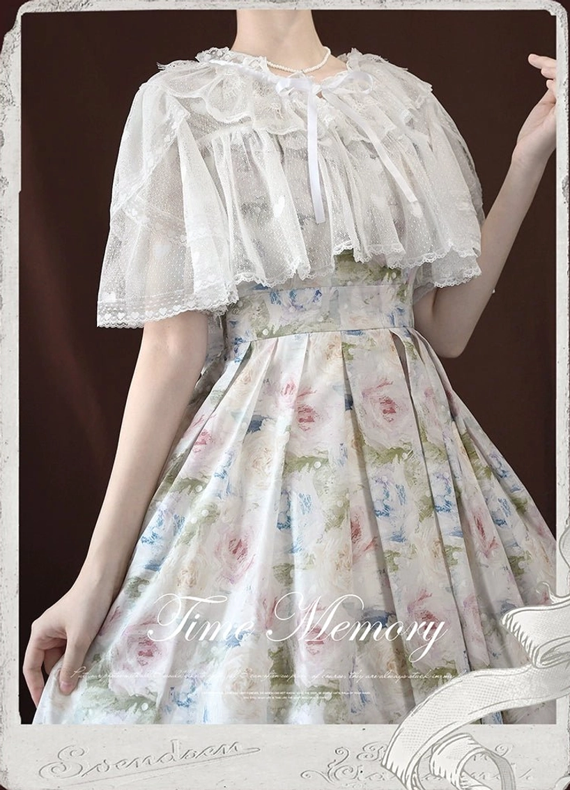 White heart-shaped lace short sleeve sweet lolita cardigan with ruffled collar and flutter sleeves front view