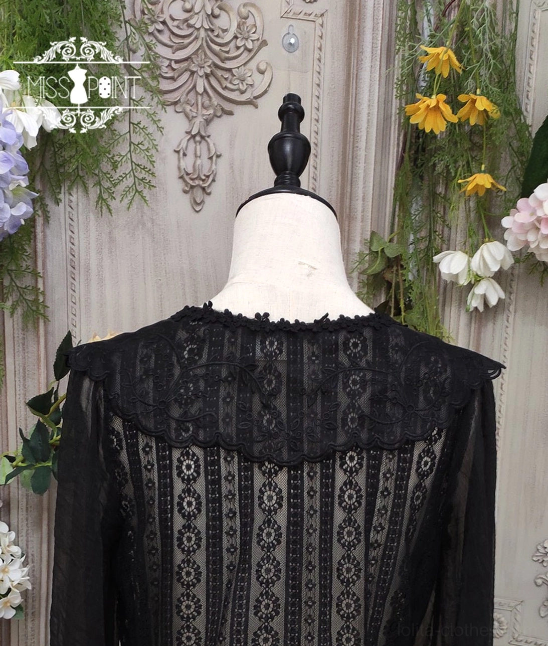 white lolita blouse with sheer sleeves and lace accents romantic gothic coordinate set