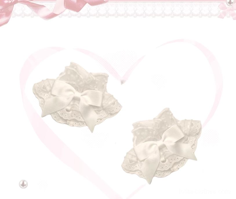 White bonnet accessory for sweet Lolita dress set with lace brim and decorative elements