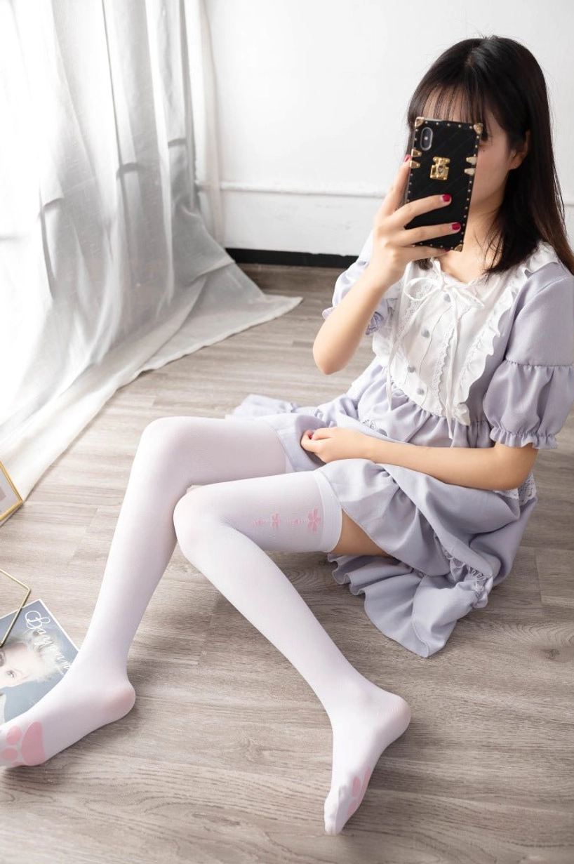 White lolita cotton knee stockings mirror selfie full-length lavender dress sheer curtains interior styling