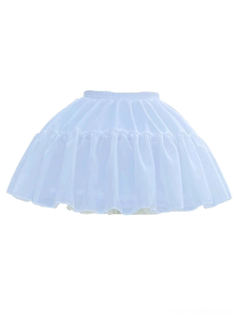 Standalone white lolita hoop petticoat front flat view layered ruffled short tutu skirt shape