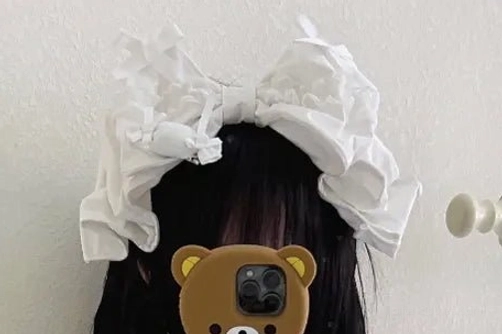 White large KC bow hair clip for sweet Lolita dress with full candy embellishment