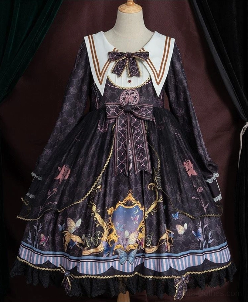 White sailor collar lolita op dress elegant styling with ivory tights, gold jewelry options, delicate chains, vintage lockets, pearl earrings, ethereal aesthetic