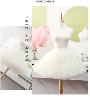White lolita hoopless petticoat dual angle display soft sheer tulle elastic waist fluffy silhouette