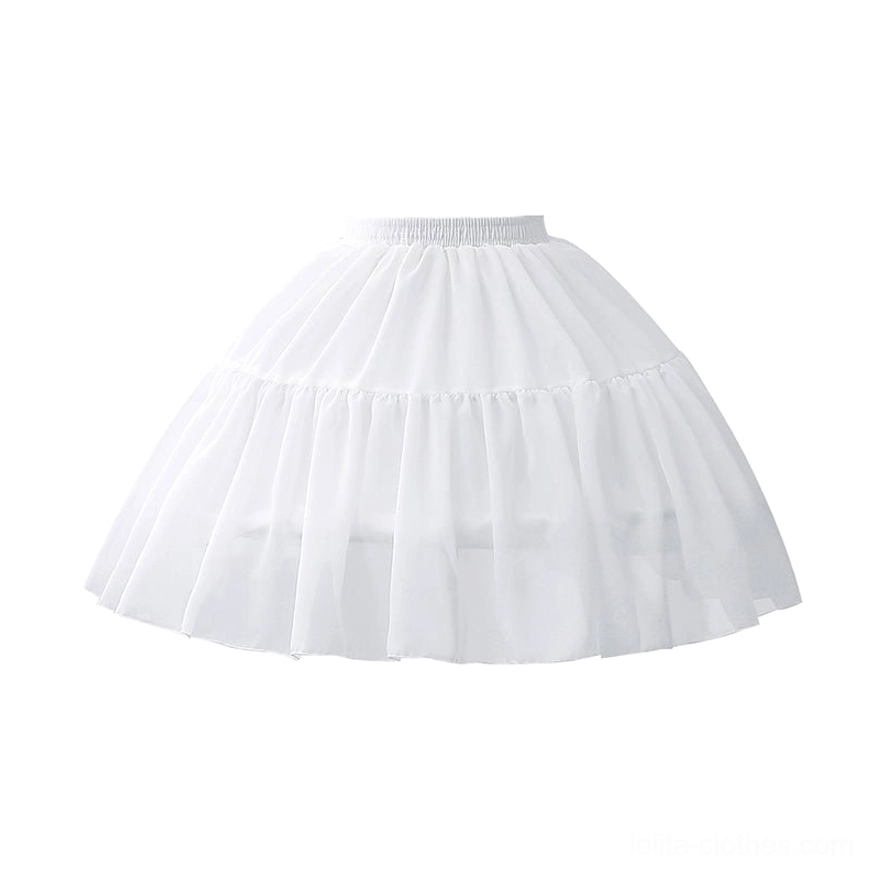 white lolita petticoat full frontal view tiered ruffled design elastic waist fluffy a-line shape flat display