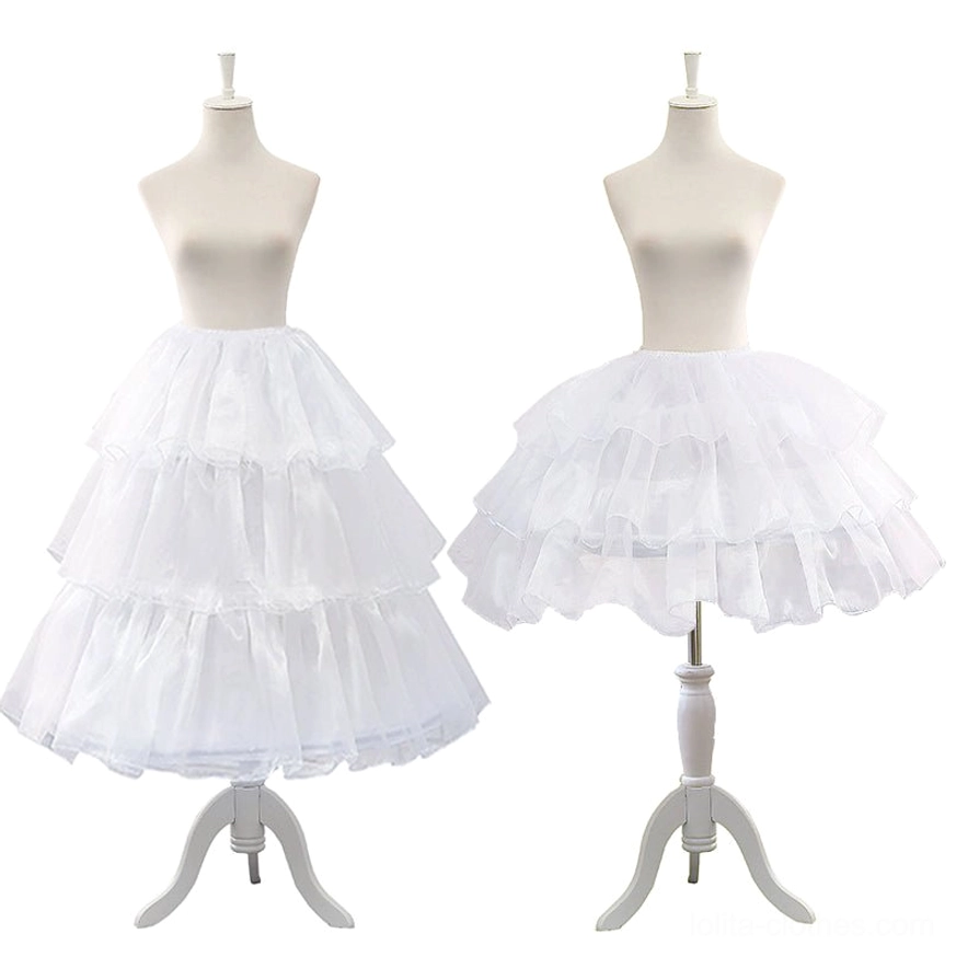 Classic white lolita petticoats front view simple mannequins two tier ruffled tulle voile version