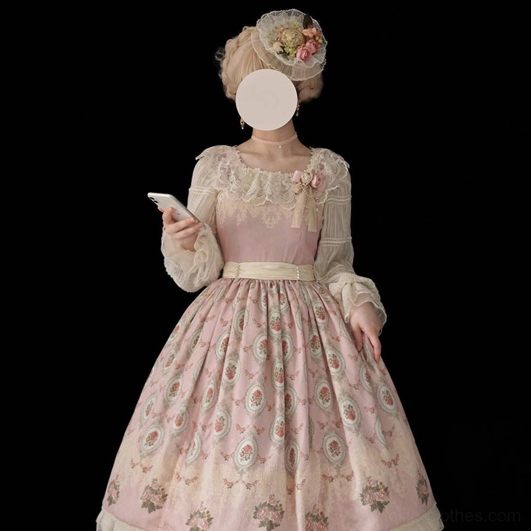 White long sleeve Lolita blouse with ruffled lace trim perfect for vintage Lolita fashion coordinates and styling