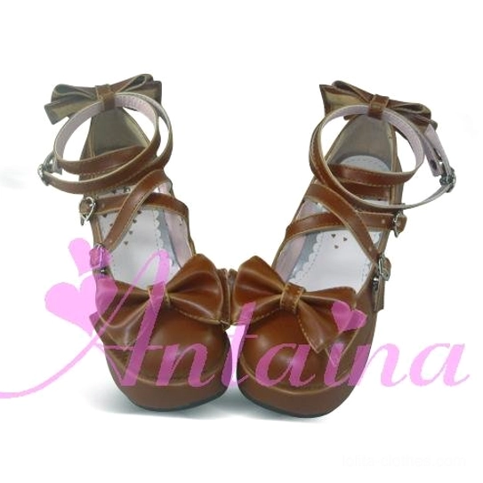White matte sweet Lolita Mary Jane platform shoe with glossy bow accents demonstrating mixed finish options within single design