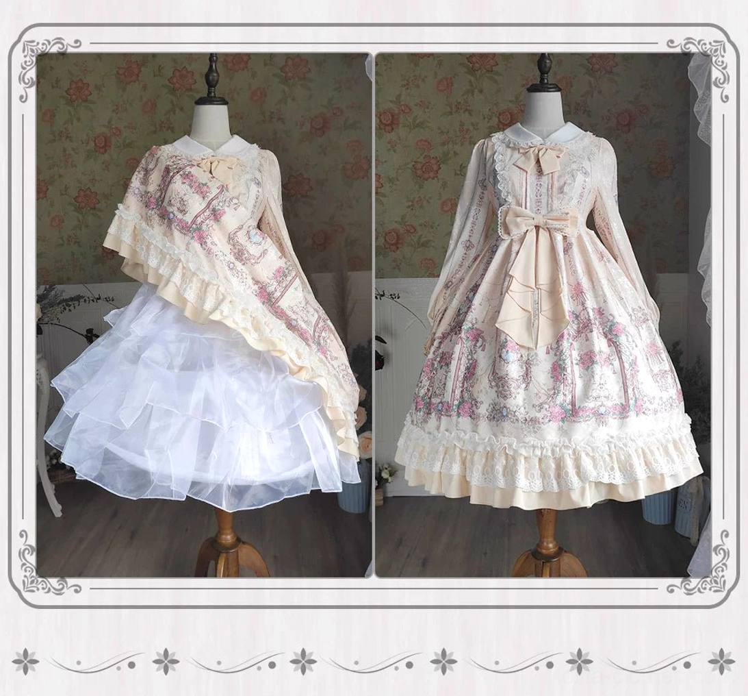 White hoop petticoat pink floral lolita dress coordinate styling mannequin