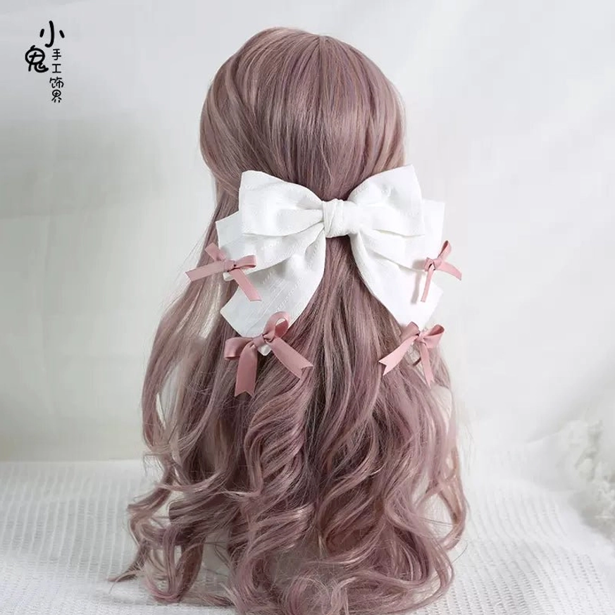White and pink spring hair clip pair 10cm lolita accessory two-piece set for sweet lolita fashion styling and coordination