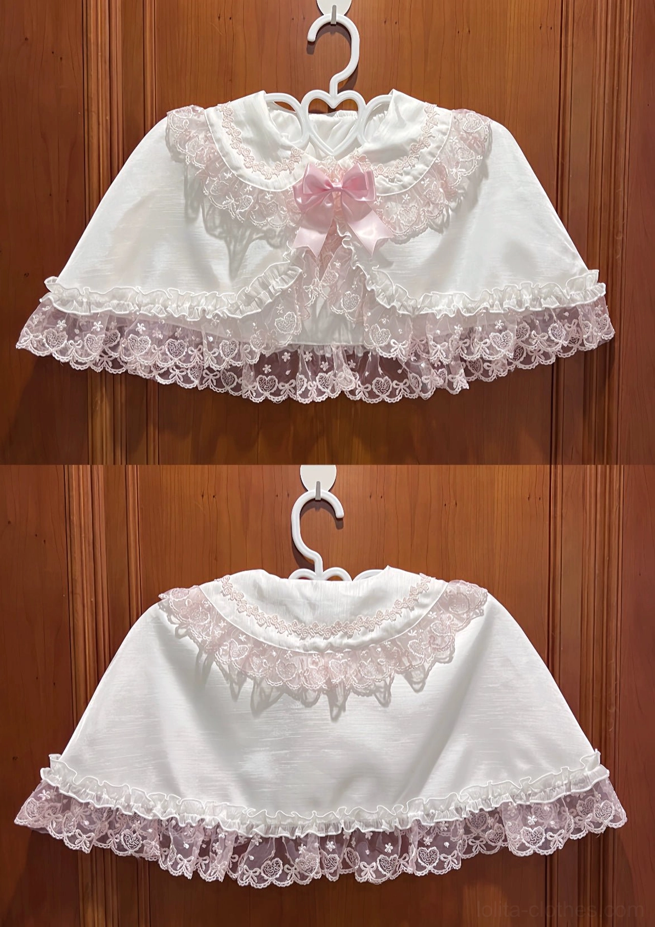White and Pink Sweet Lolita cape accessory display showing separate cape only purchase option and versatile use