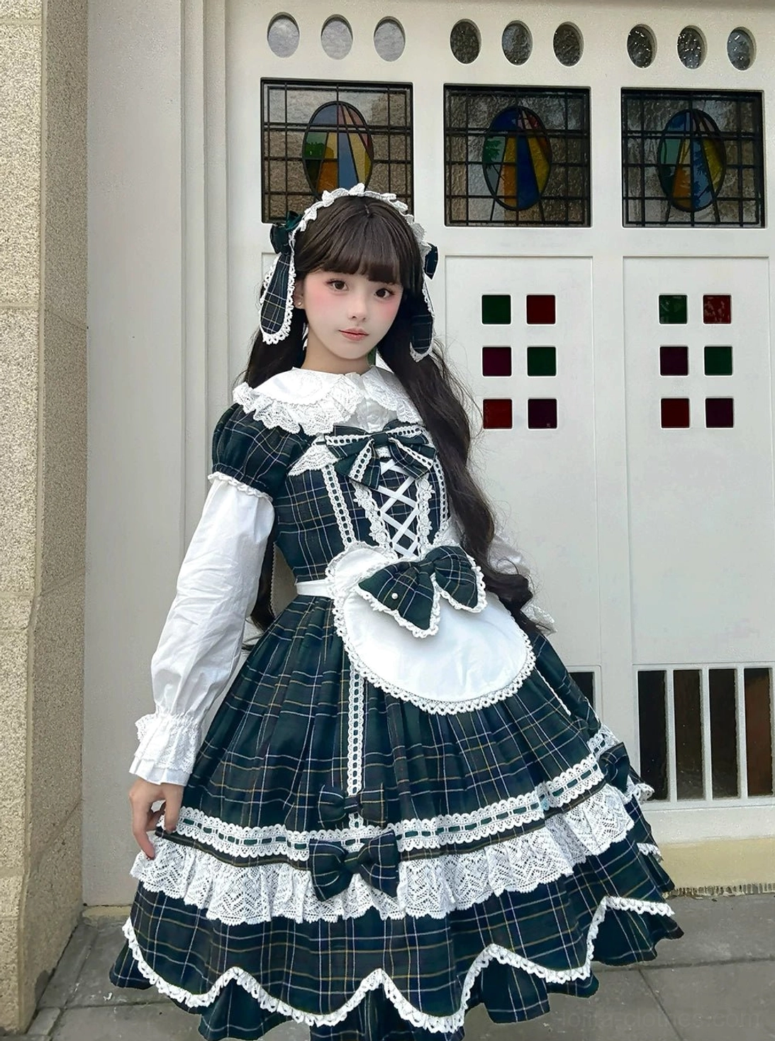 white plaid petal lolita blouse kawaii aesthetic heart details peter pan collar delicate feminine styling