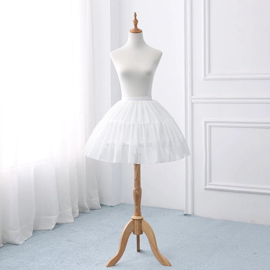 white puff lolita petticoat full body standing front view smooth chiffon a-line silhouette elastic waist
