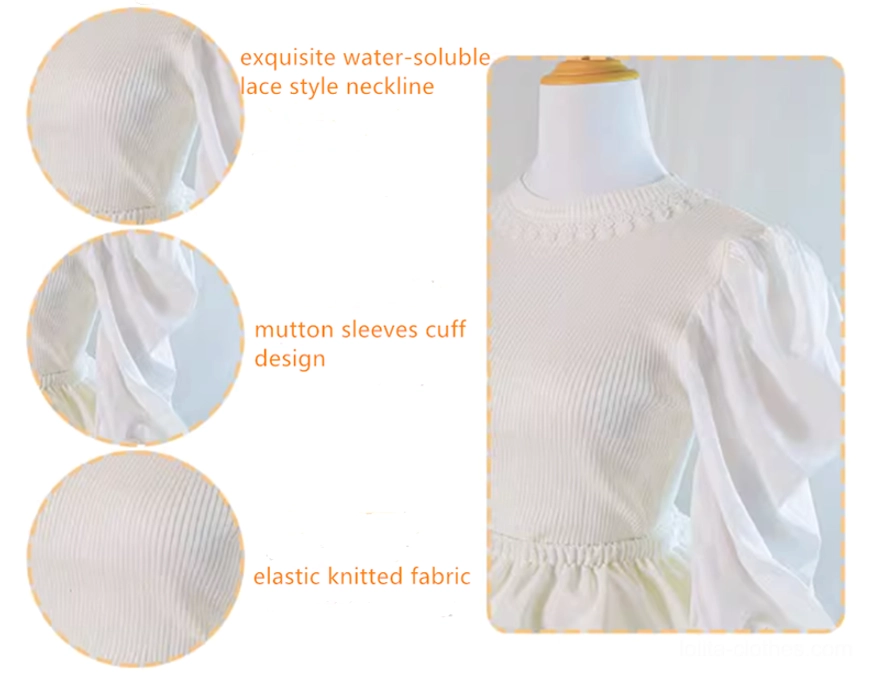 White puff sleeve inner blouse lolita coordinate elastic knitted fabric scalloped lace neckline mutton sleeves mannequin