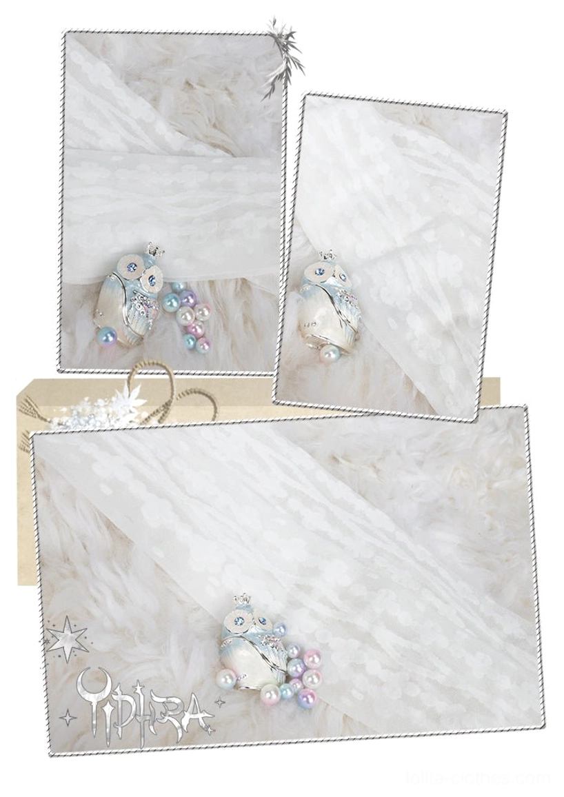 White sheer lolita stockings with decorative beaded plush charm pendants cardboard gift box style packaging display foldable design