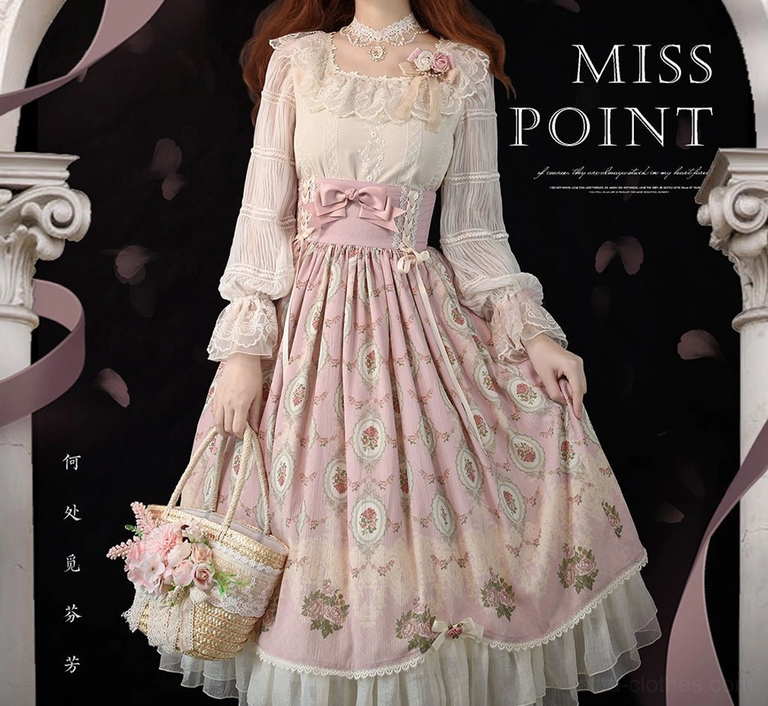 White variant of square collar Lolita blouse with long lantern sleeves and ruffled lace detailing for Lolita fashion
