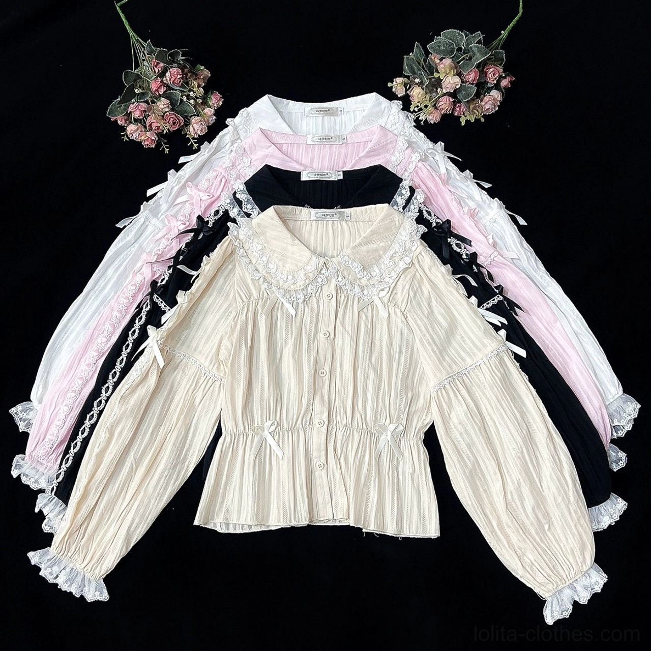 White sweet lolita blouse long sleeve doll collar button front puff sleeves wear