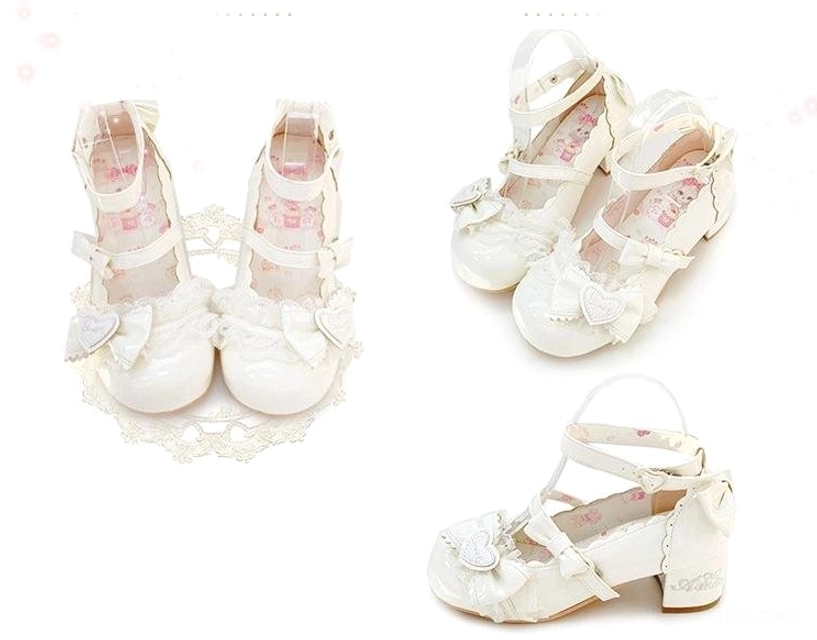 White sweet lolita mary jane heels in multiple sizes 34-41 color variant product display all available size options