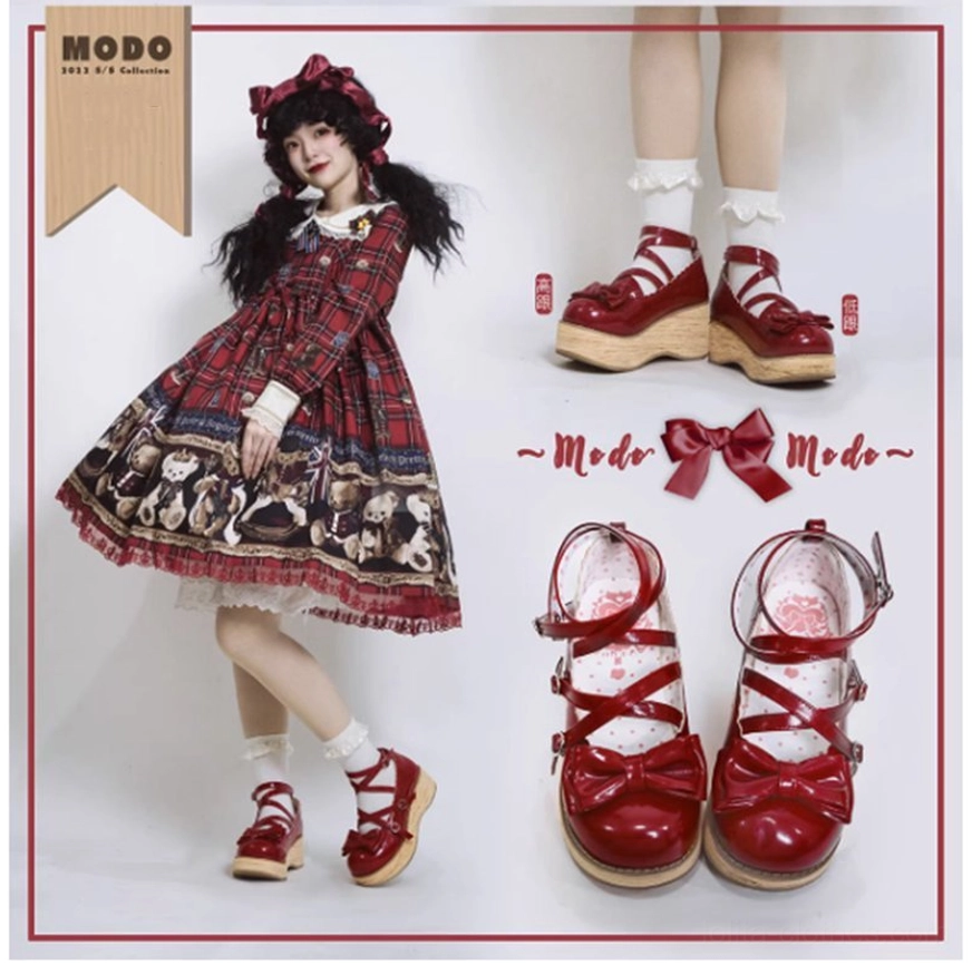 White sweet lolita platform Mary Jane shoes lifestyle shot with lolita coordinate and accessories styling