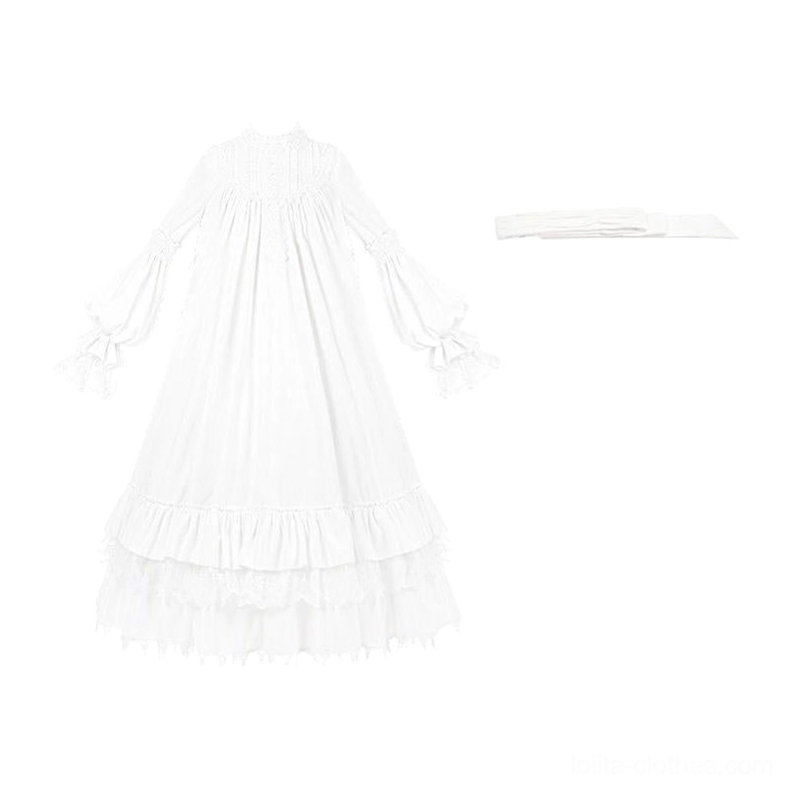White velvet gothic lolita OP dress with waist tie accessory showing detachable waist tie feature and versatile styling flexibility