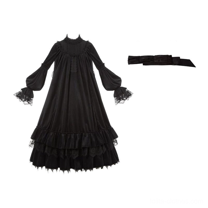 White velvet gothic lolita OP dress paired with matching white hairband accessory demonstrating complete elegant styling option