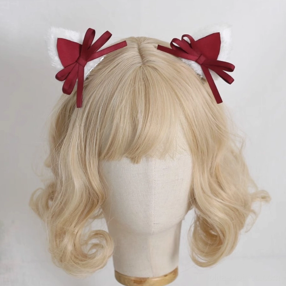 wine red burgundy cat ear clips only one pair detachable lolita hair accessory premium quality