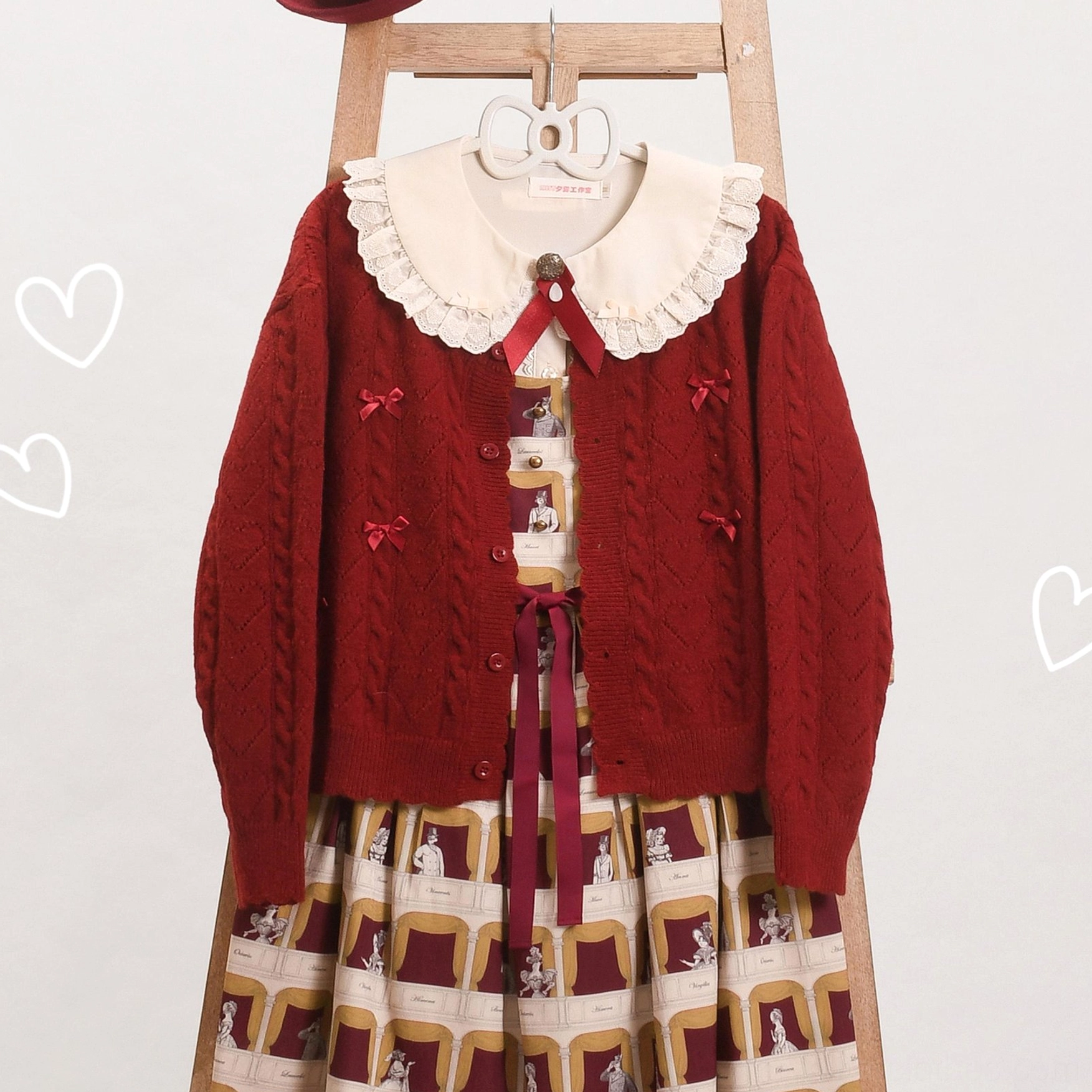 Wine red hollow out long sleeve Lolita cardigan rich jewel-tone color variant, elegant sweet Lolita option