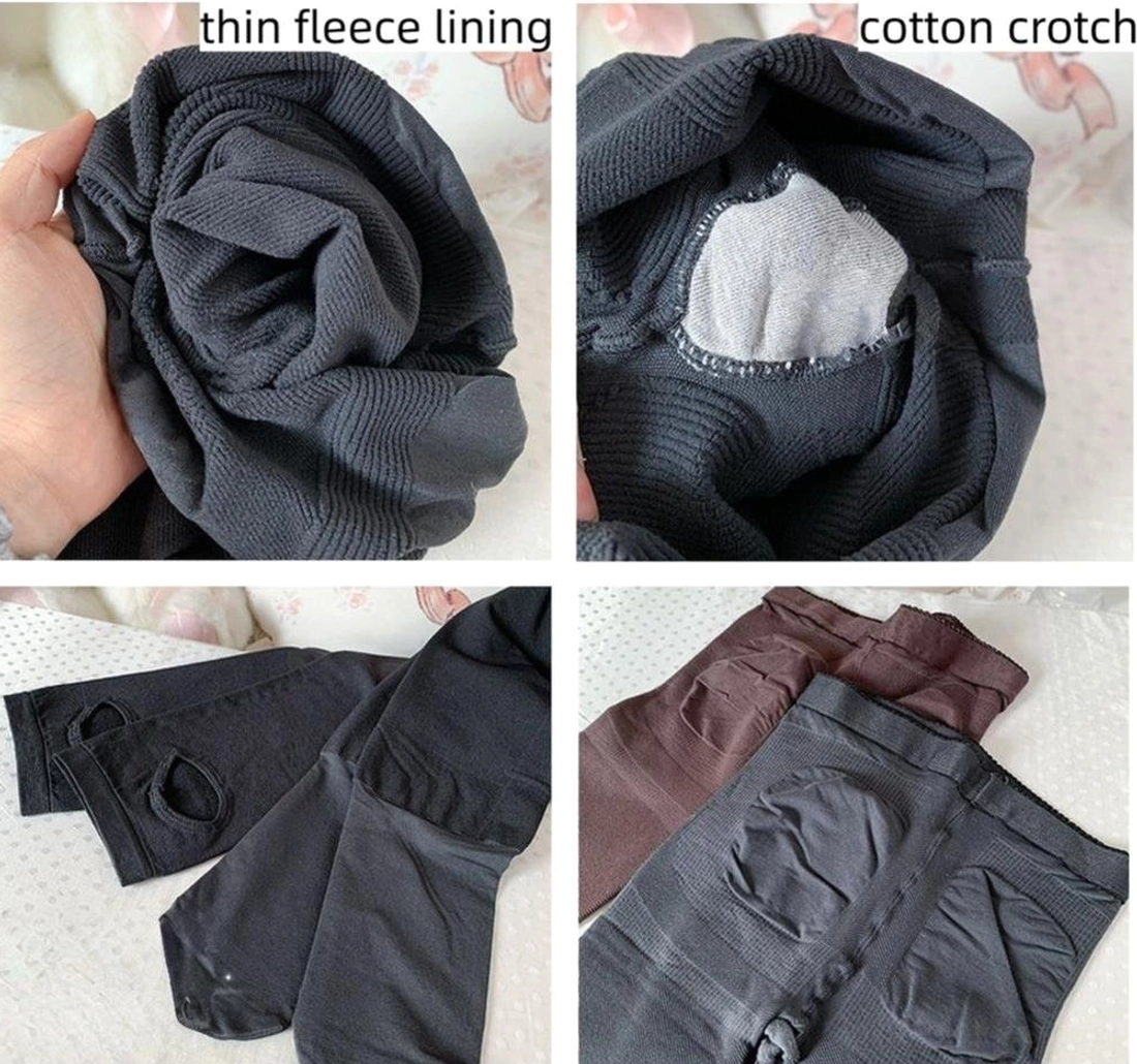 Winter fleece lining lolita pantyhose detail shot thermal comfort texture quality construction