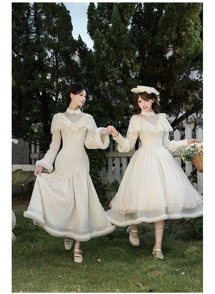 Winter Island Memory lolita coat mermaid cheongsam op dress detailed texture shot velvet jacquard lace edwardian collar back zipper lace-up corset