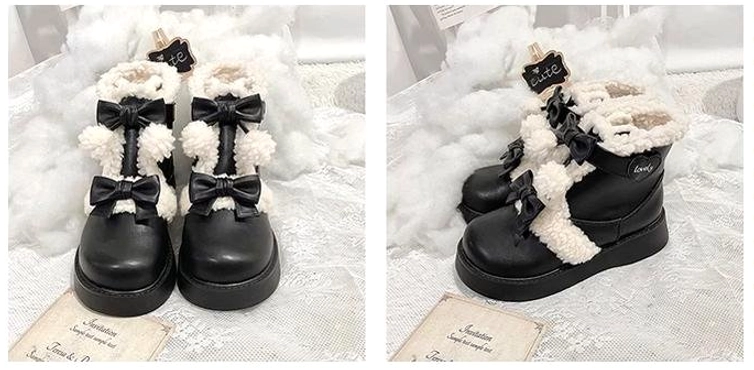 Winter lolita boots worn with classic lolita dress coordinate full styling