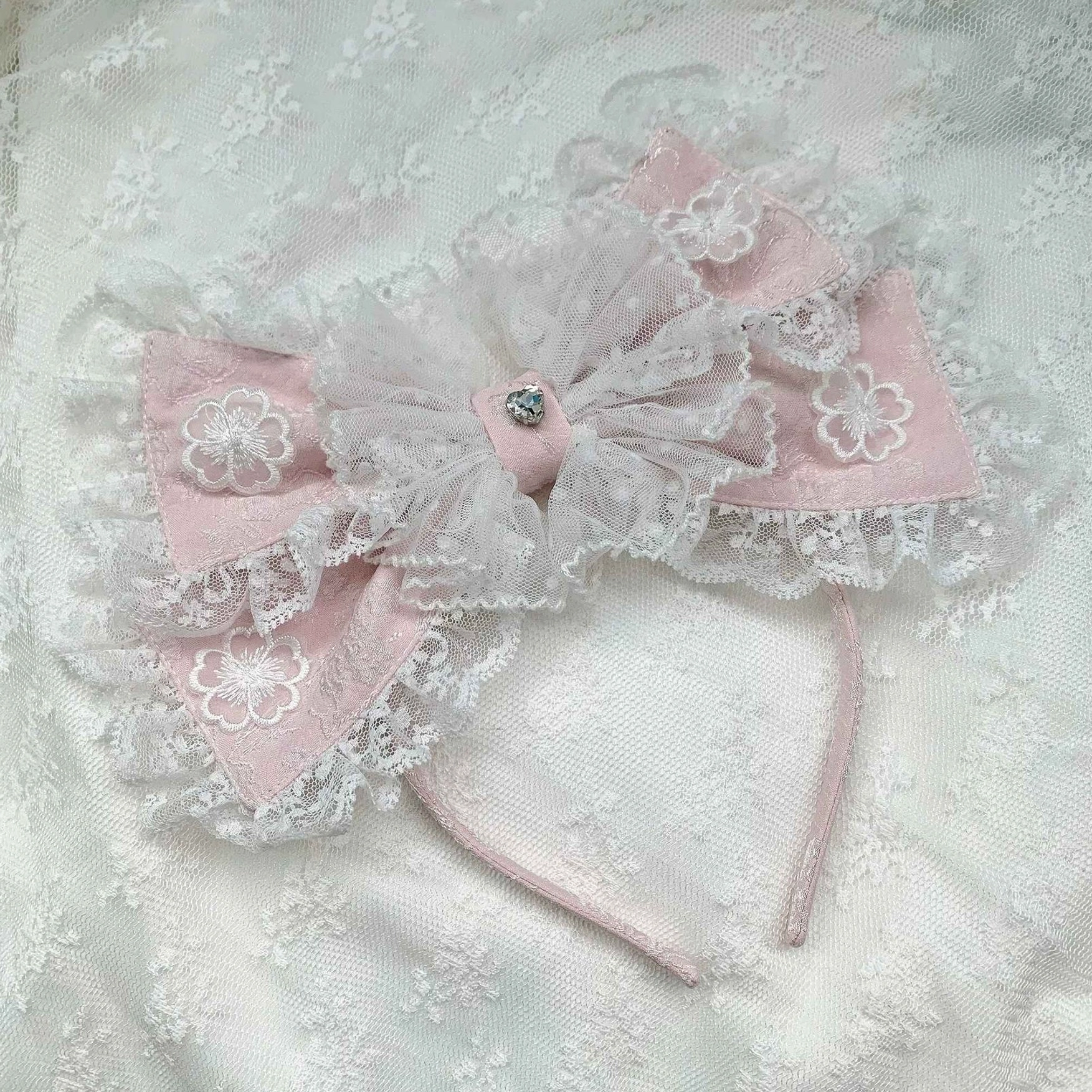 Wishing Star Bonnet BNT sweet lolita headwear - vintage cream fabric with bow clasp duckbill clips aluminum wire reinforced structure