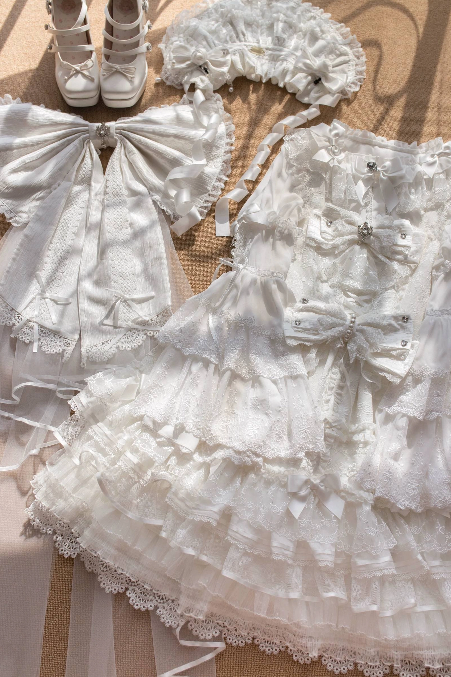 Wishing Star Sweet Lolita Blouse fabric detail - close-up of 100% polyester chiffon water-soluble lace texture quality material