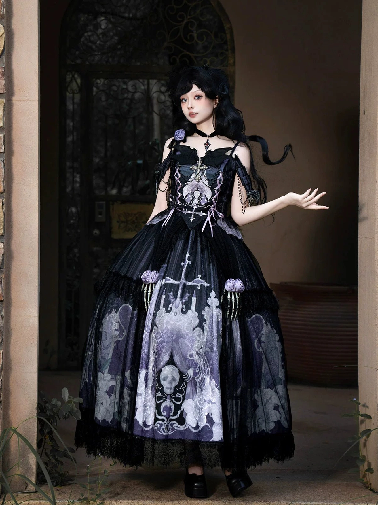 Withered Bone Gothic Lolita coordinated dress set size chart specifications measurements centimeters inches bust waist top length skirt length elastic waist sizing information